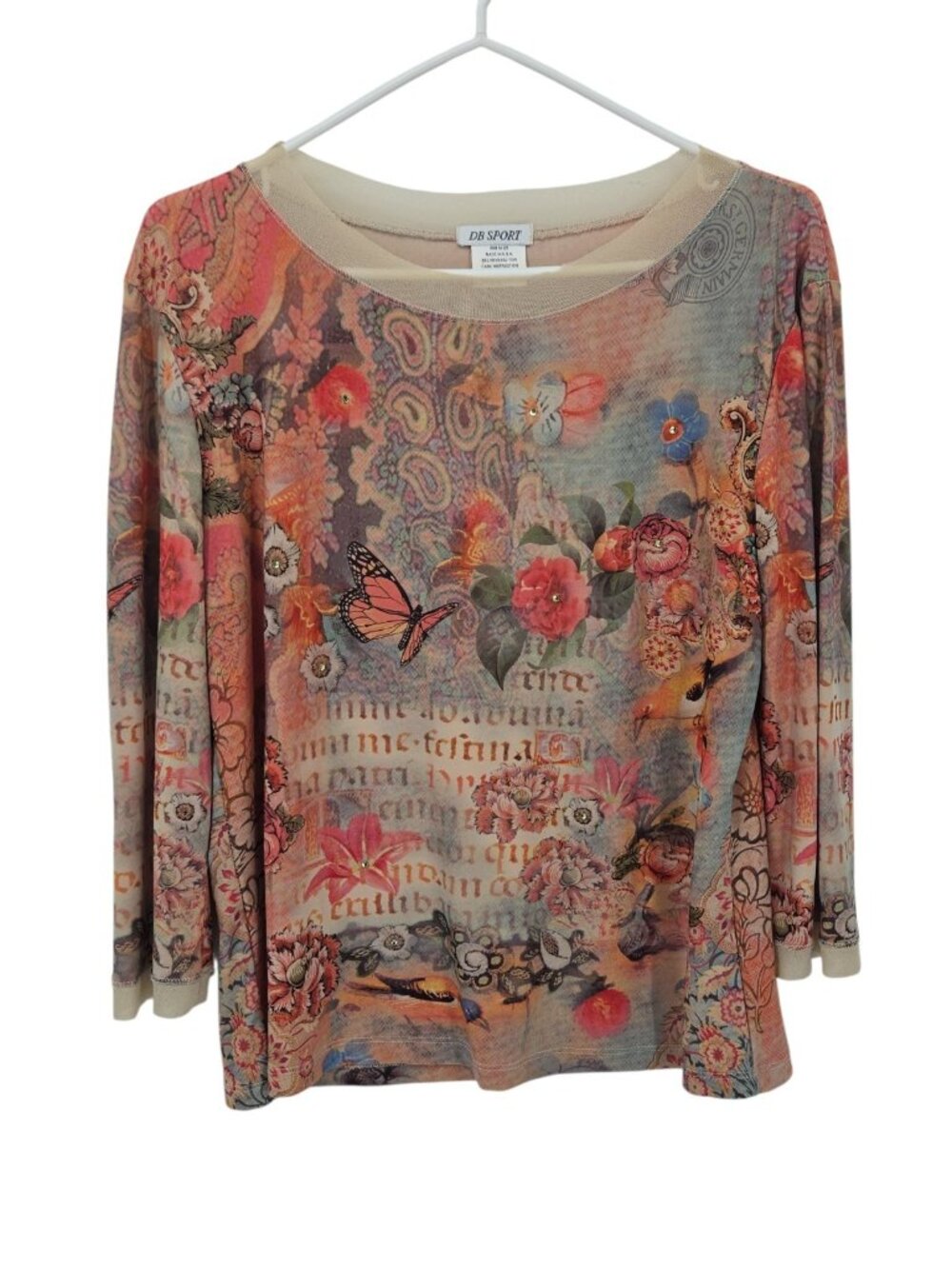 DB Sport Womens L Top Lightweight Monarch Butterflies Floral Garden Party